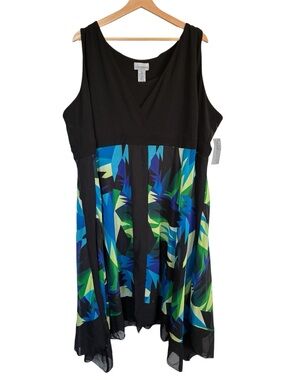 Catherines Dress 3X V Neck Layered Watercolor Sharkbite Hem Cocktail NEW